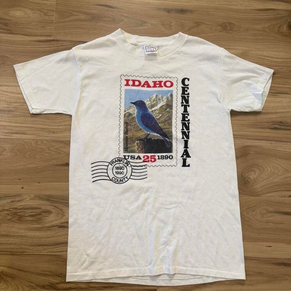 Vintage 1990 Idaho Centennial Franklin County USA postal stamp tee size large